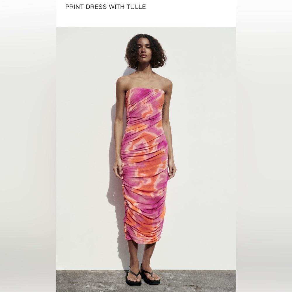 Pink & Orange Strapless Zara dress!